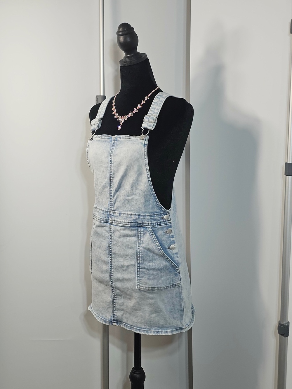 #174 Art Class Light Wash Denim Overall Mini Dress Size L 10/12 Y2K Pinafore